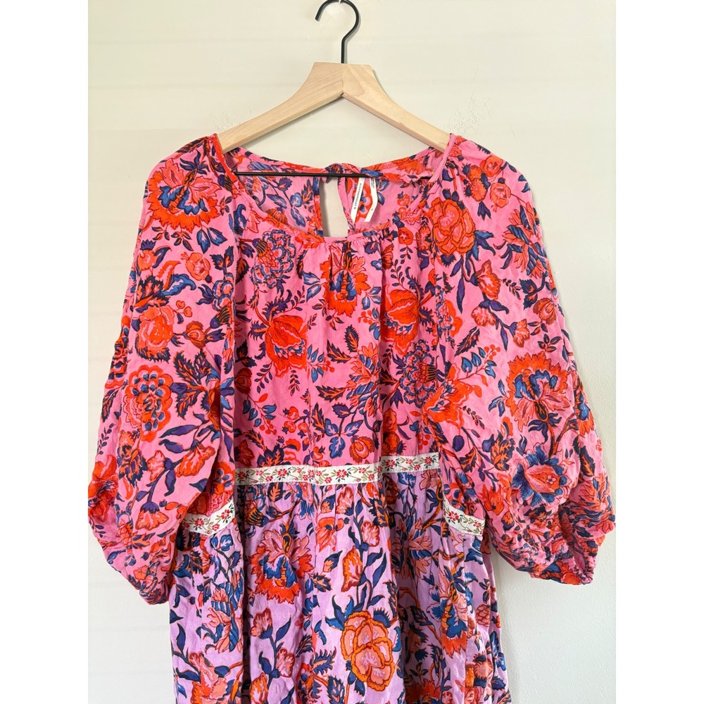 Anthropologie Floral Colorblock Tiered Dress Extra Large - Picture 7 of 9